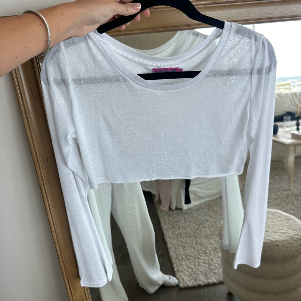 Edikted Sheer White Long Sleeve Crop Top